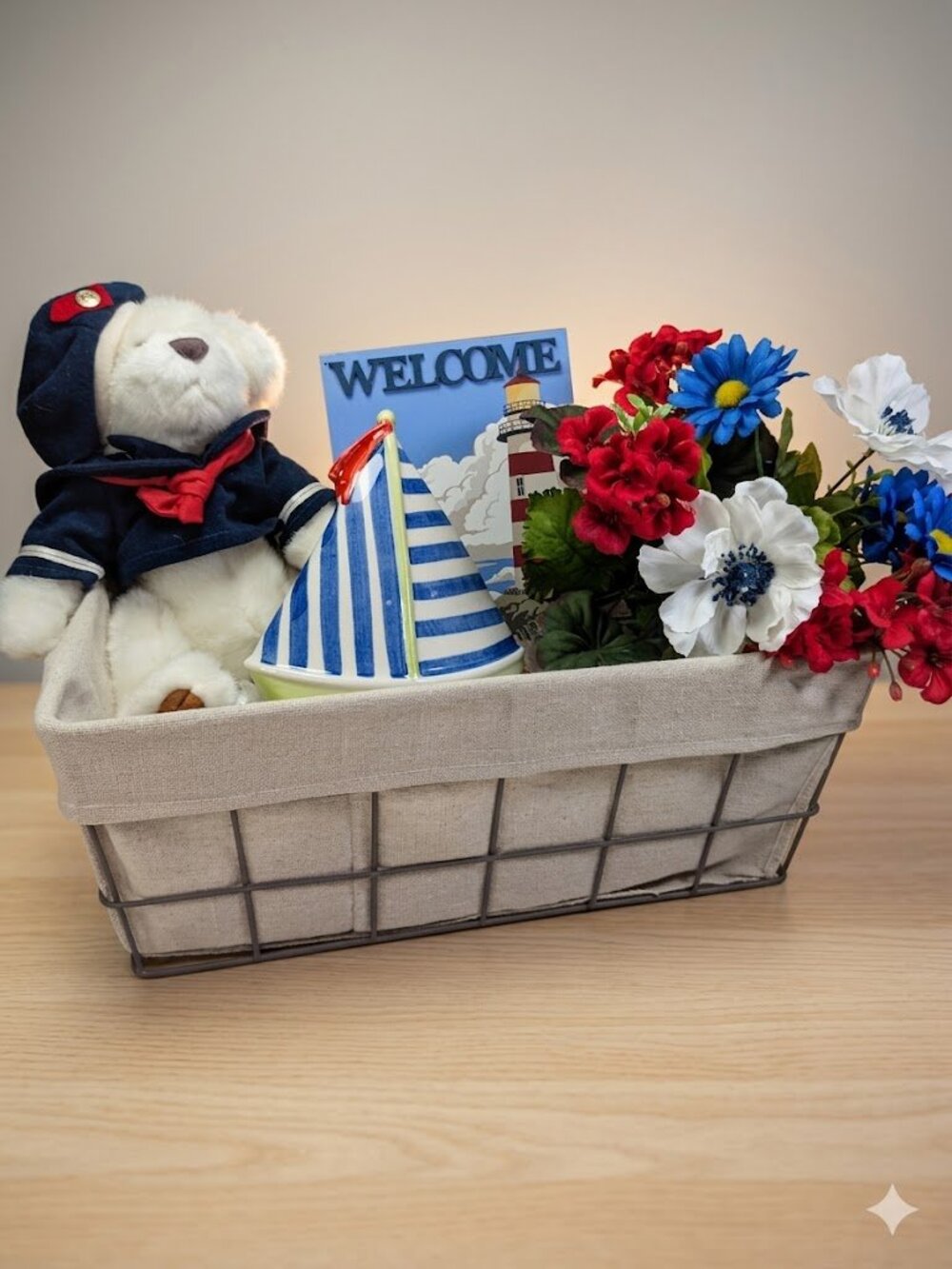 Patriotic Sadek Andrea Sailboat Bank & Taylor Bear Gift Set Americana Basket